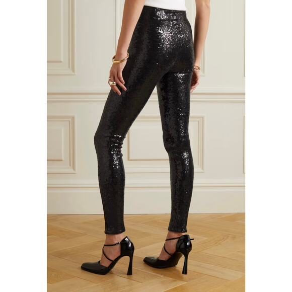 Commando Black Sequined Stretch-Jersey High Waisted Leggings Size M - Picture 2 of 5